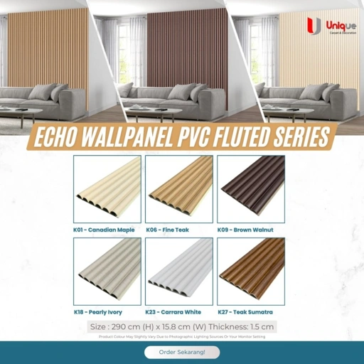 Image of Wallpanel ECHO Fluted PVC Motif Kayu / Panel 3D Setengah Lingkaran / Panel PVC Kisi Kisi  Setengah Lingkaran 